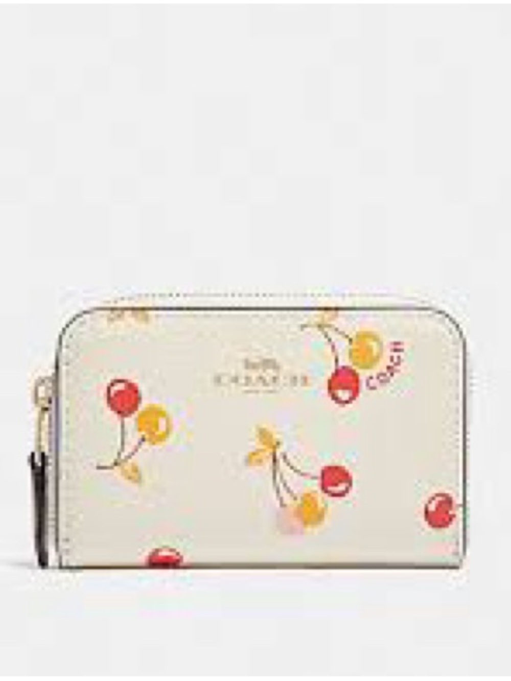 Coach Cream Zip-Around Coin Purse Wallet with Red and Yellow Cherry Print